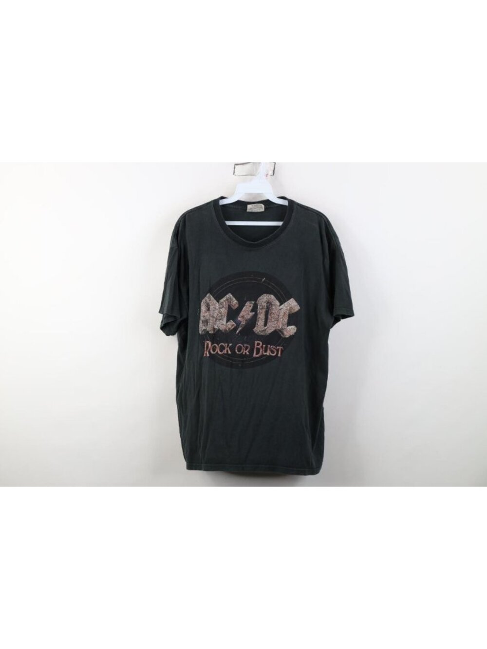 Vintage Y2K Womens Size 3XL Faded Rock Or Bust ACDC Band T-Shirt Black Cotton